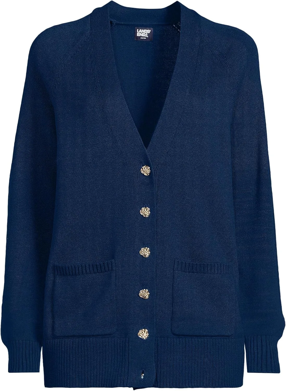Lands' End Women's Drifter Varsity Vneck Relaxed Cardigan Sweater