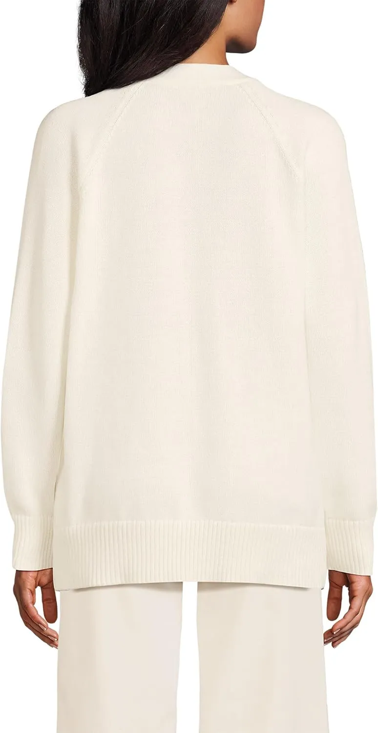 Lands' End Women's Drifter Varsity Vneck Relaxed Cardigan Sweater
