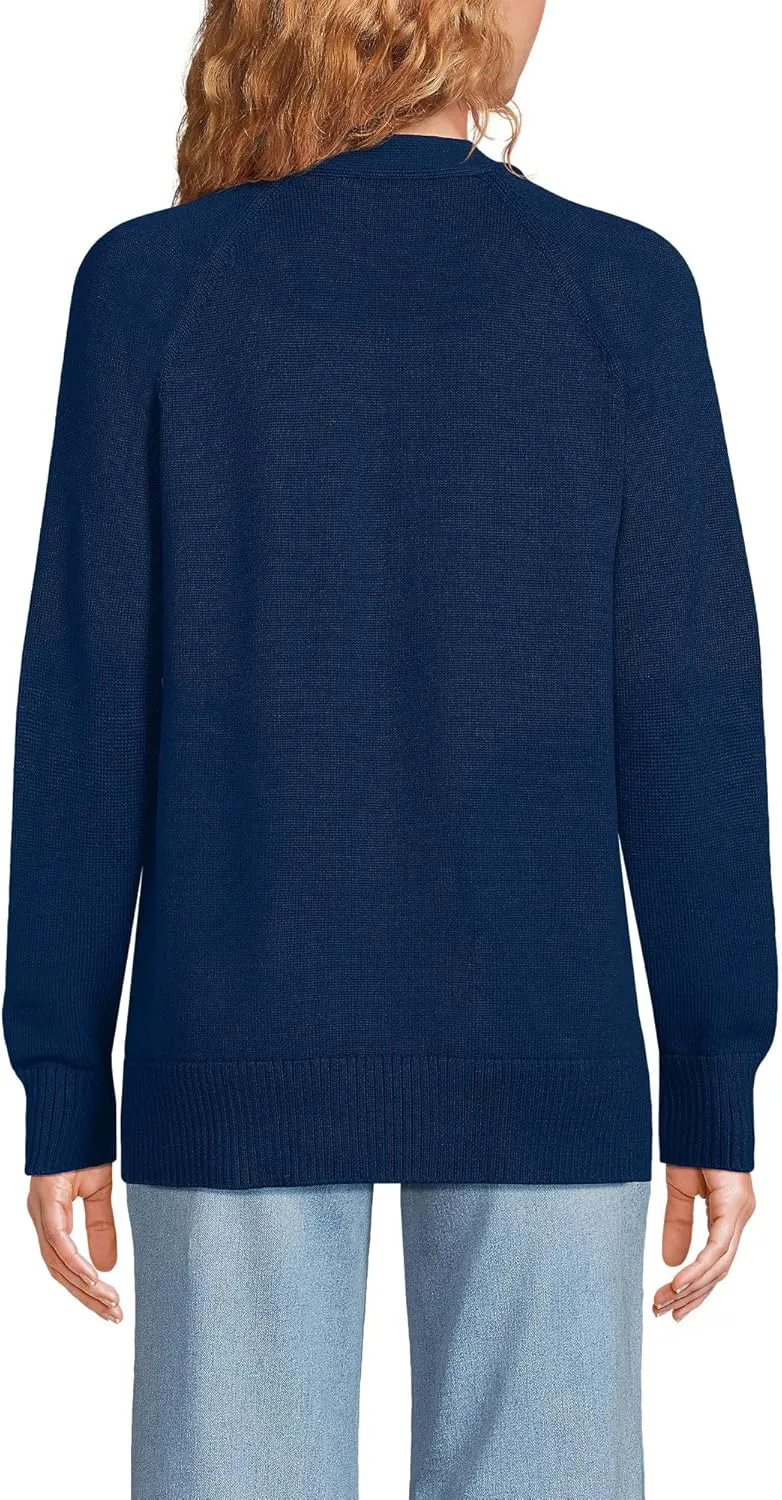Lands' End Women's Drifter Varsity Vneck Relaxed Cardigan Sweater