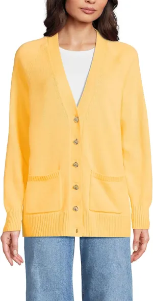 Lands' End Women's Drifter Varsity Vneck Relaxed Cardigan Sweater