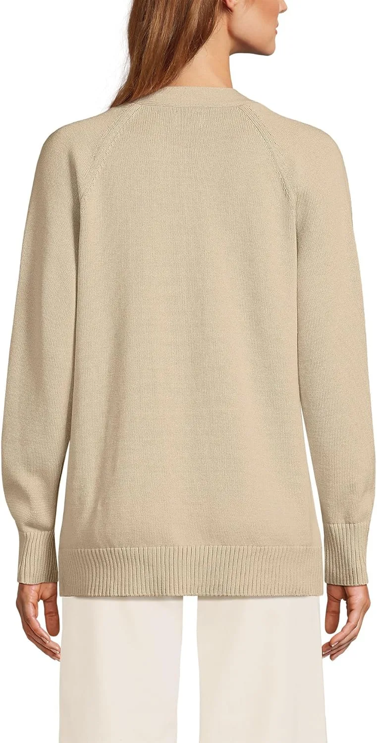 Lands' End Women's Drifter Varsity Vneck Relaxed Cardigan Sweater