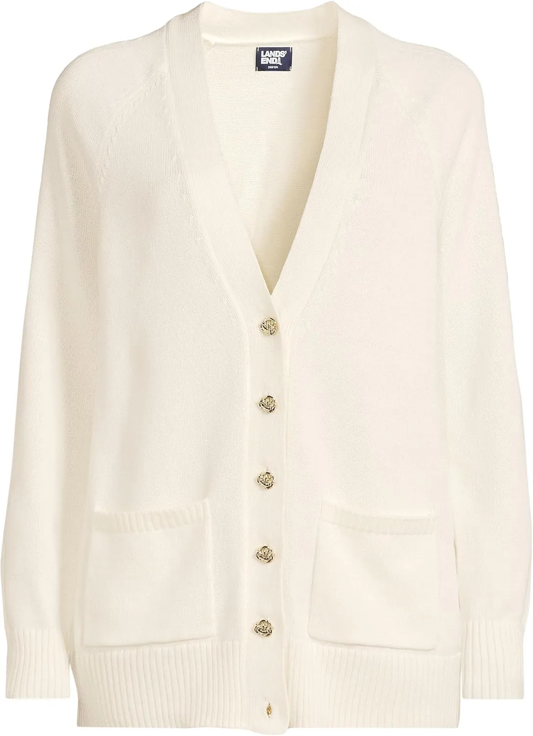 Lands' End Women's Drifter Varsity Vneck Relaxed Cardigan Sweater