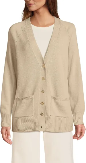 Lands' End Women's Drifter Varsity Vneck Relaxed Cardigan Sweater