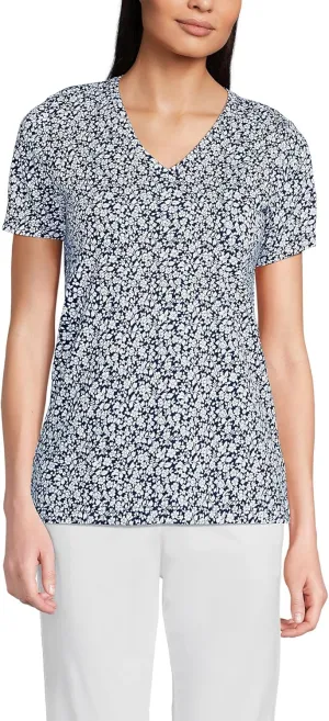 Lands' End Women's Relaxed American-Grown Supima Cotton V-Neck T-Shirt