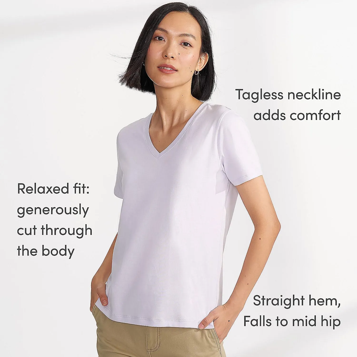 Lands' End Women's Relaxed American-Grown Supima Cotton V-Neck T-Shirt