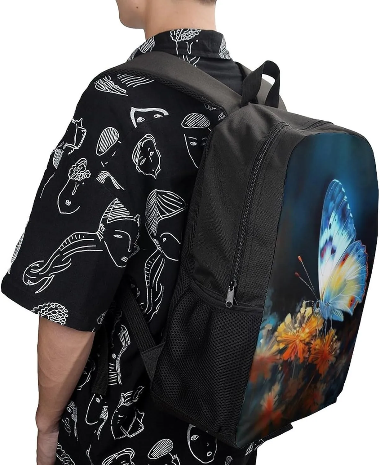 Laptop Backpack Casual Daypack Waterproof Butterflies And Flowers Computer Bag Business Work Bag for Travel, 17inch