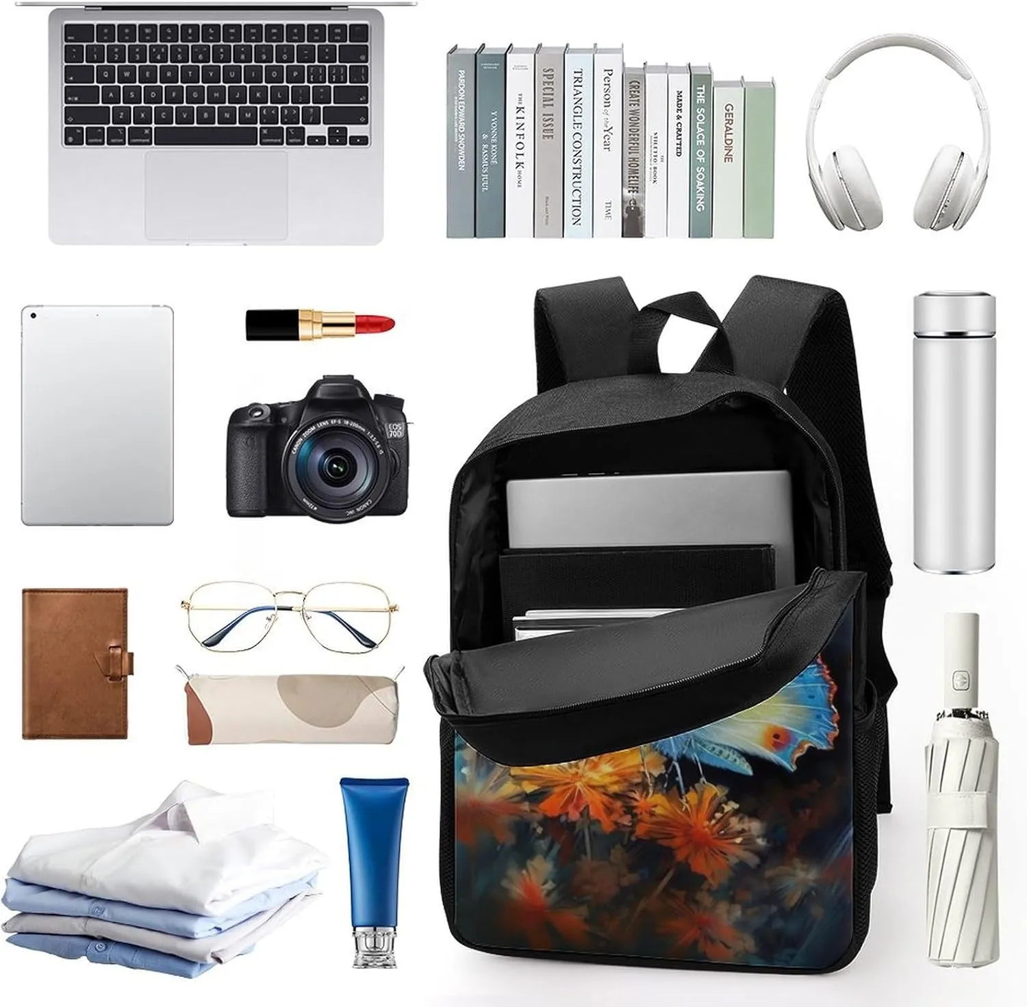 Laptop Backpack Casual Daypack Waterproof Butterflies And Flowers Computer Bag Business Work Bag for Travel, 17inch