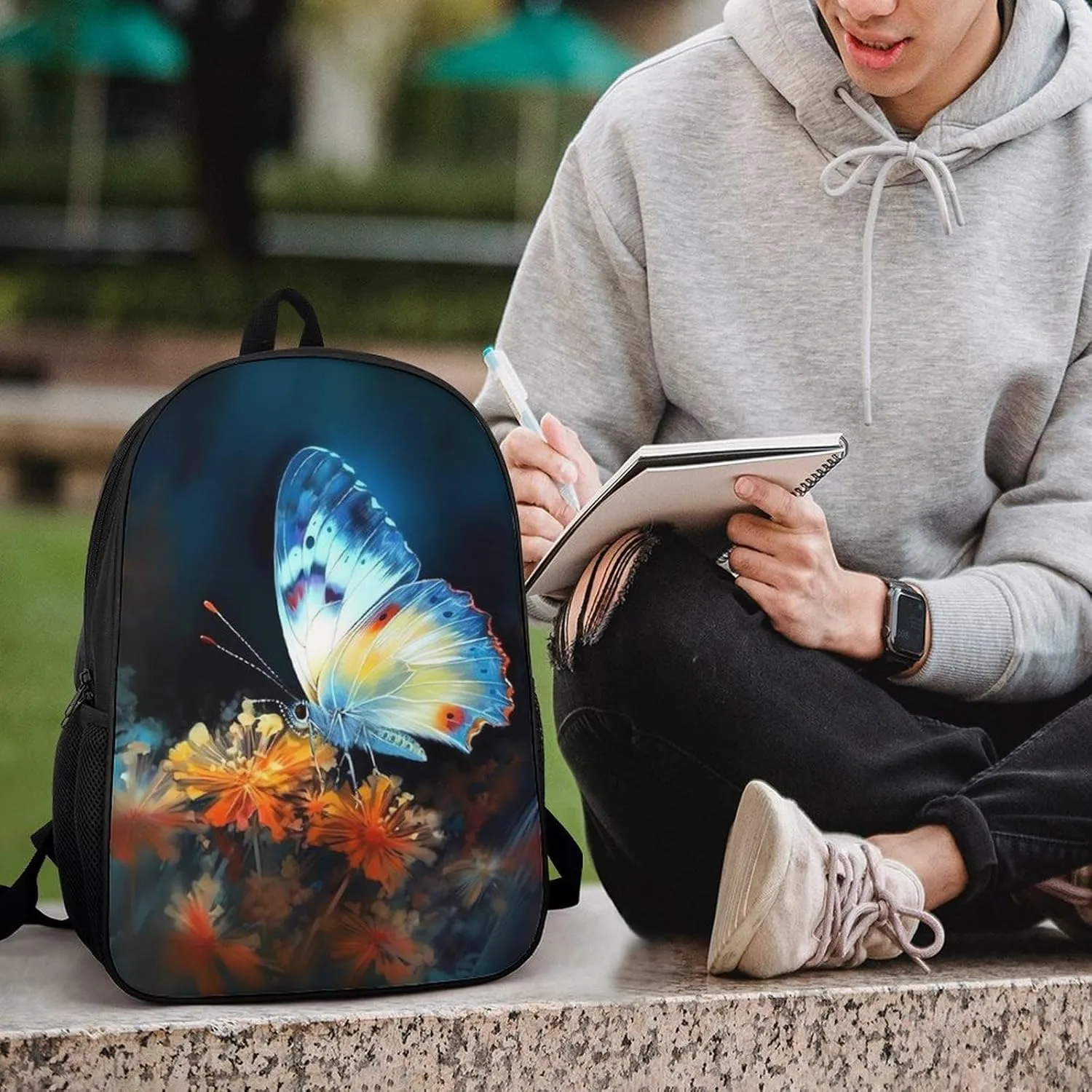 Laptop Backpack Casual Daypack Waterproof Butterflies And Flowers Computer Bag Business Work Bag for Travel, 17inch
