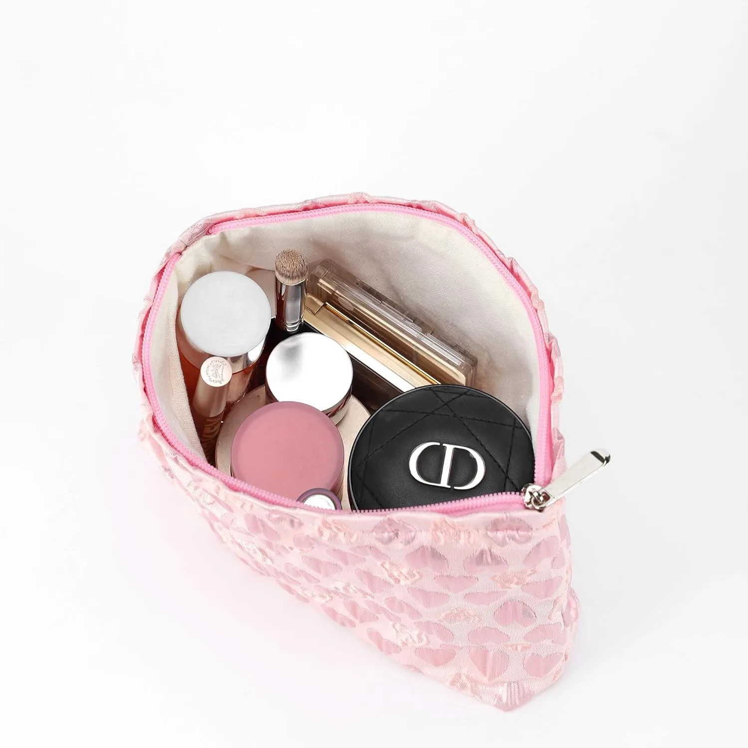 Large Makeup Bag for Women Canvas Cosmetic Bag Spacious and Cute Pencil Pouch Travel Beauty Tolietry Bag Pink Heart
