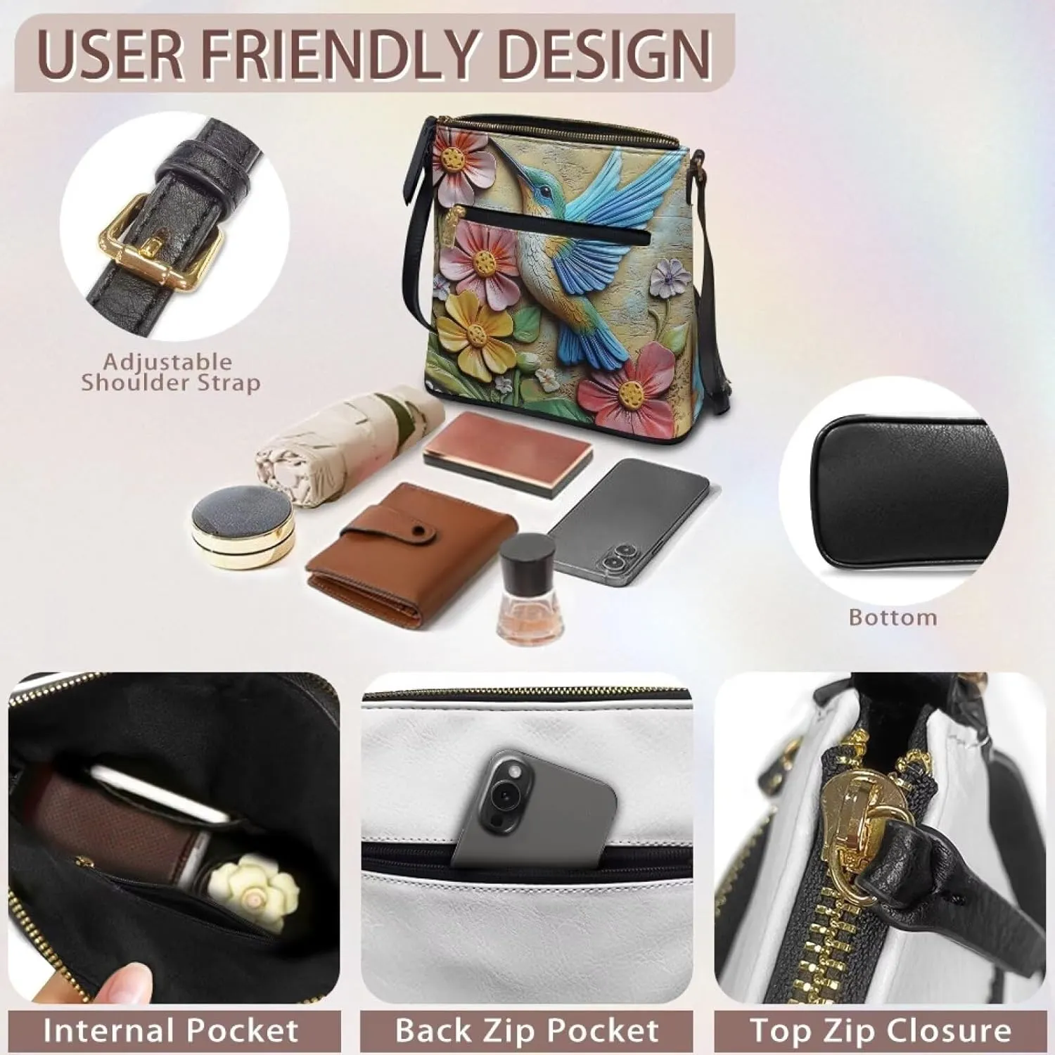 Leather Hobo Bags for Women Crossbody Trendy Shoulder Purses Multi Pockets