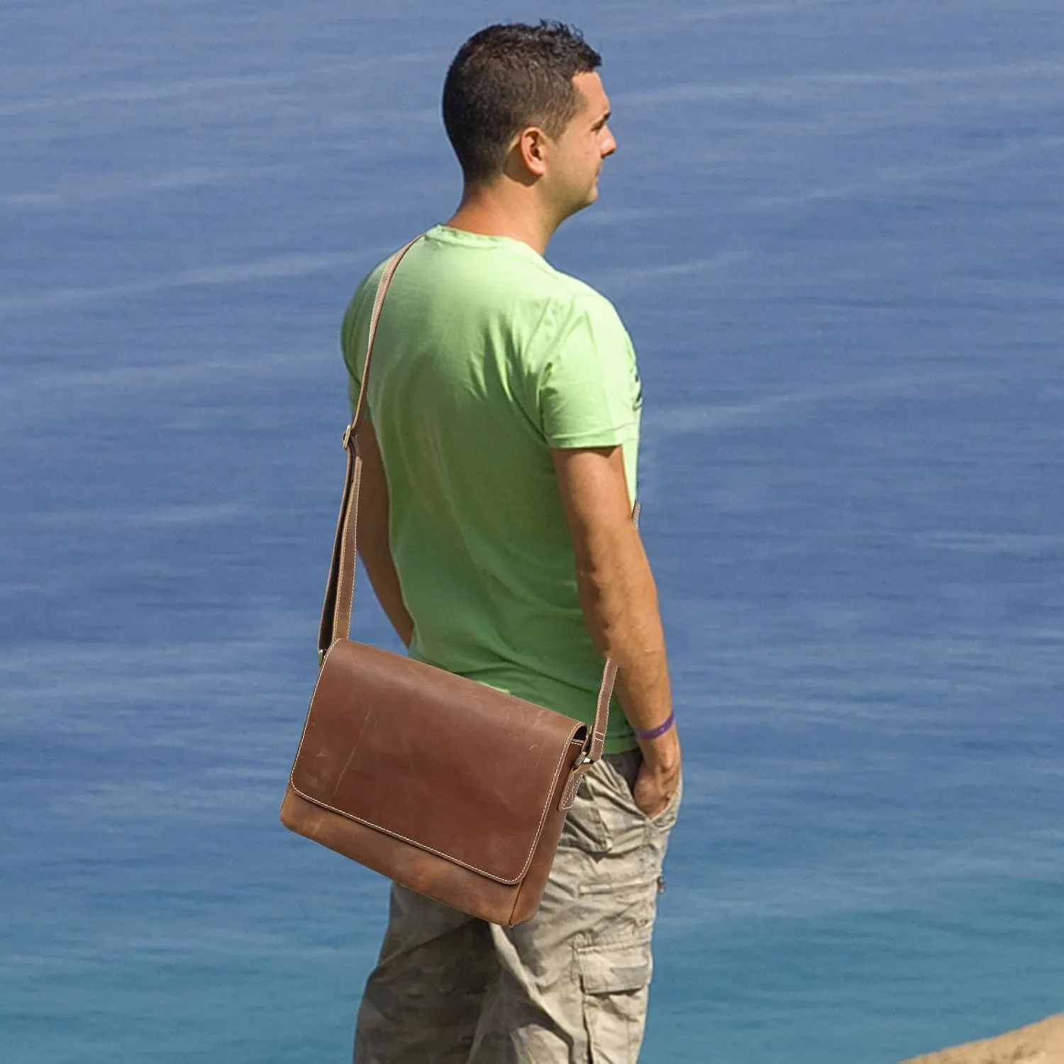 Leather Messenger Bag for Men Women,11.4 inch Full Grain Leather Briefcase Bag,Vintage Crossbody Bag for iPad