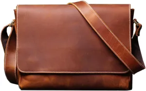 Leather Messenger Bag for Men Women,11.4 inch Full Grain Leather Briefcase Bag,Vintage Crossbody Bag for iPad