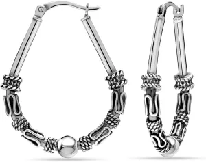 LeCalla 925 Sterling Silver Hoop Earrings - Classic Italian Antique Diamond Cut Textured Earring Hoops | Women's Drop Shape Oval Hoop Earring Jewelry for Women