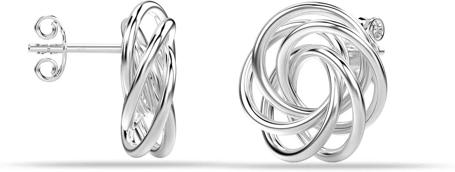 LeCalla Sterling Silver Love Knot Stud Earrings - 925 Silver Classic Earrings for Women