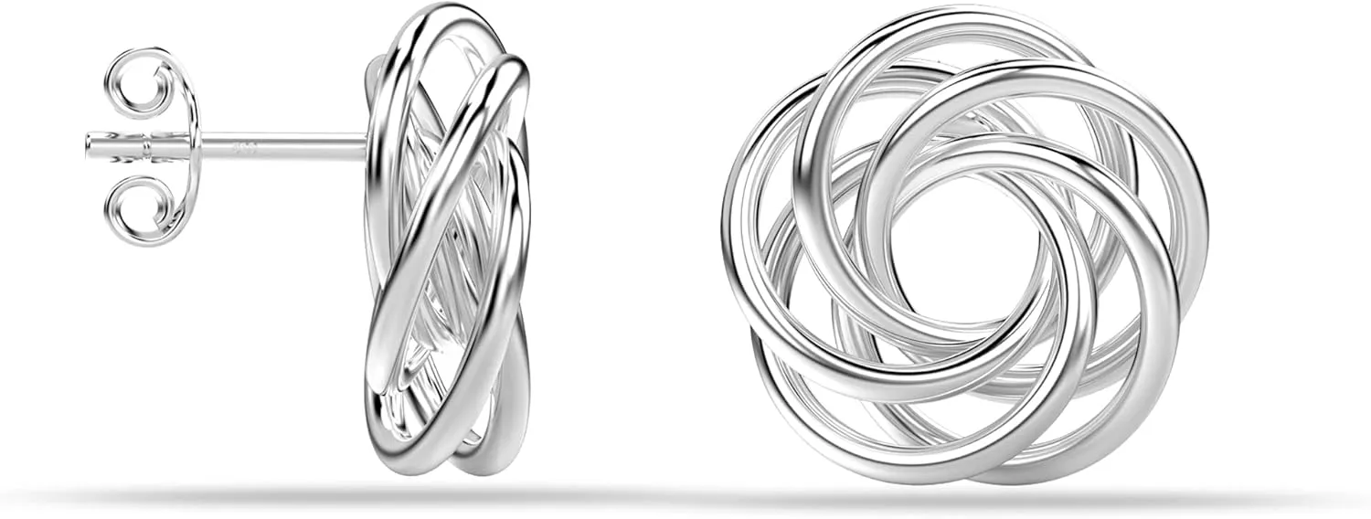 LeCalla Sterling Silver Love Knot Stud Earrings - 925 Silver Classic Earrings for Women