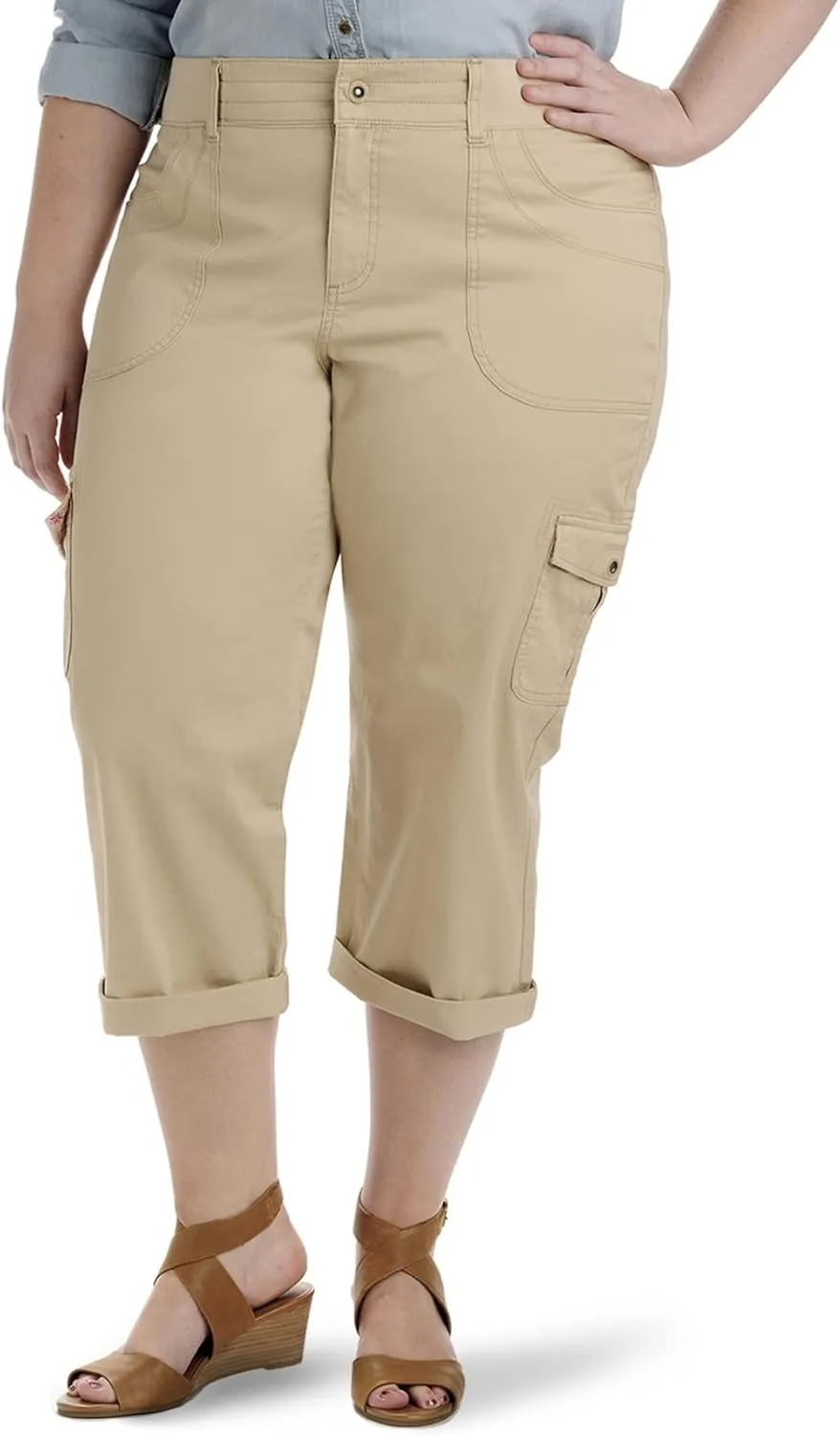 Lee Women's Plus Size Relaxed Fit Austyn Knit Waist Cargo Capri Pant