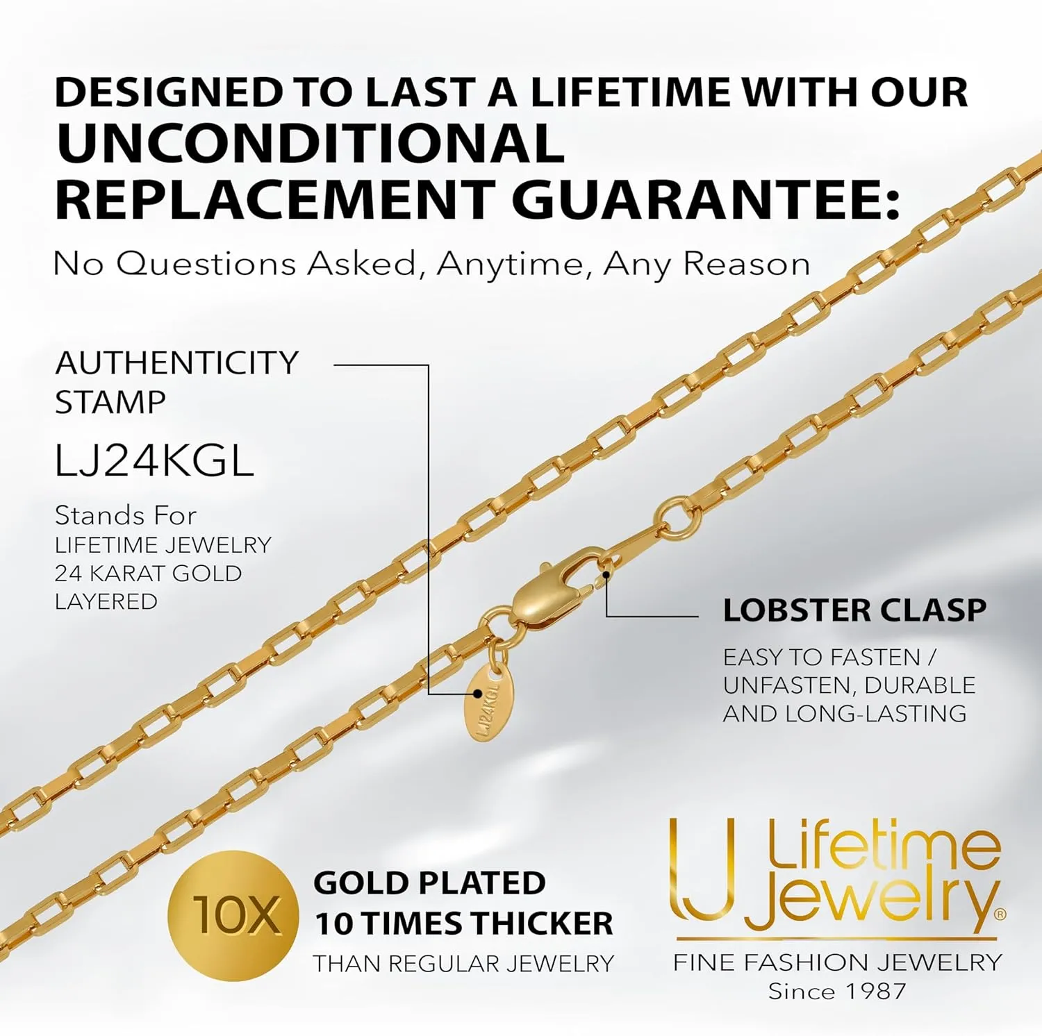 LIFETIME JEWELRY Paperclip Chain Necklace Necklace for Men and Women 24k Real Gold Plated Necklace