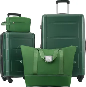 Lightweight and Spacious 2 Piece Luggage Set with Expandable Spinner Wheels - Includes 20in and 28in Suitcases, Green