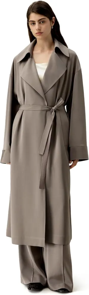 LilySilk Silk Trenchcoat for Women Oversized Relaxed Fit Long Silk Coat Lapel Drop Shoulder Comfortable Silk Outerwear