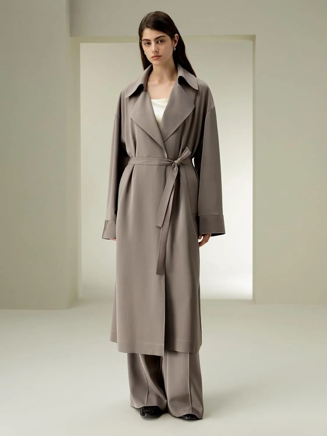 LilySilk Silk Trenchcoat for Women Oversized Relaxed Fit Long Silk Coat Lapel Drop Shoulder Comfortable Silk Outerwear