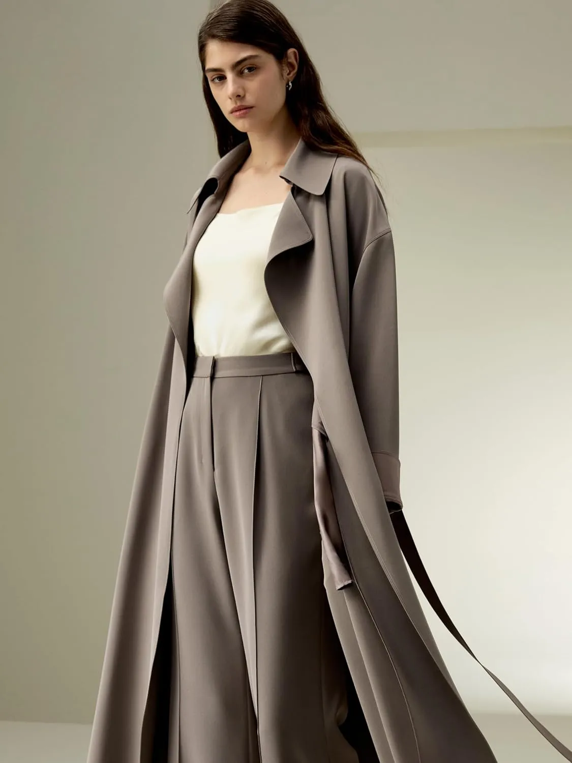 LilySilk Silk Trenchcoat for Women Oversized Relaxed Fit Long Silk Coat Lapel Drop Shoulder Comfortable Silk Outerwear