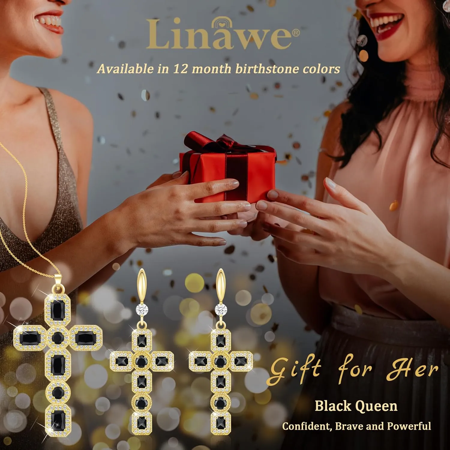 Linawe Cross Necklace for Women, Gold/Silver Jewelry Cross Charm Chain Necklaces, Moissanite Crystal Birthstone Cubic Zirconia Rhinestone Necklace, Religious Gifts
