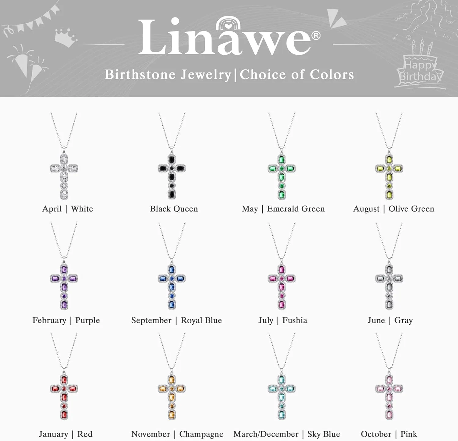 Linawe Cross Necklace for Women, Gold/Silver Jewelry Cross Charm Chain Necklaces, Moissanite Crystal Birthstone Cubic Zirconia Rhinestone Necklace, Religious Gifts