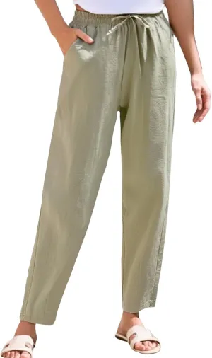 Linen Pants Women Wide Leg Palazzo Pants Lounge Pants with Pockets Drawstring High Elastic Waisted