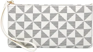 LJCZKA Wristlet Wallets for Women Clutch Purse PU Leather Handbags Cellphone Credit Card Holder with Wrist Strap (White)