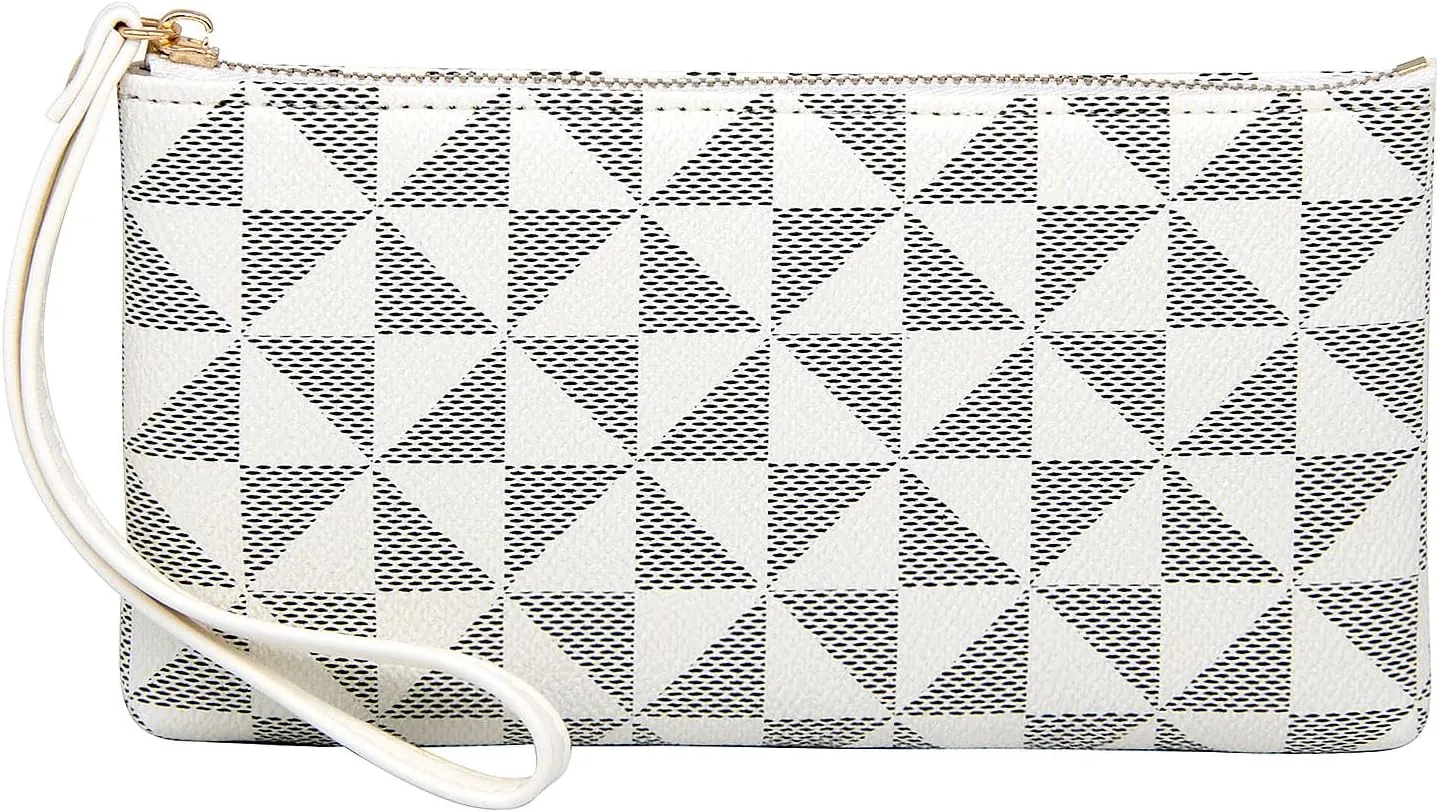 LJCZKA Wristlet Wallets for Women Clutch Purse PU Leather Handbags Cellphone Credit Card Holder with Wrist Strap (White)