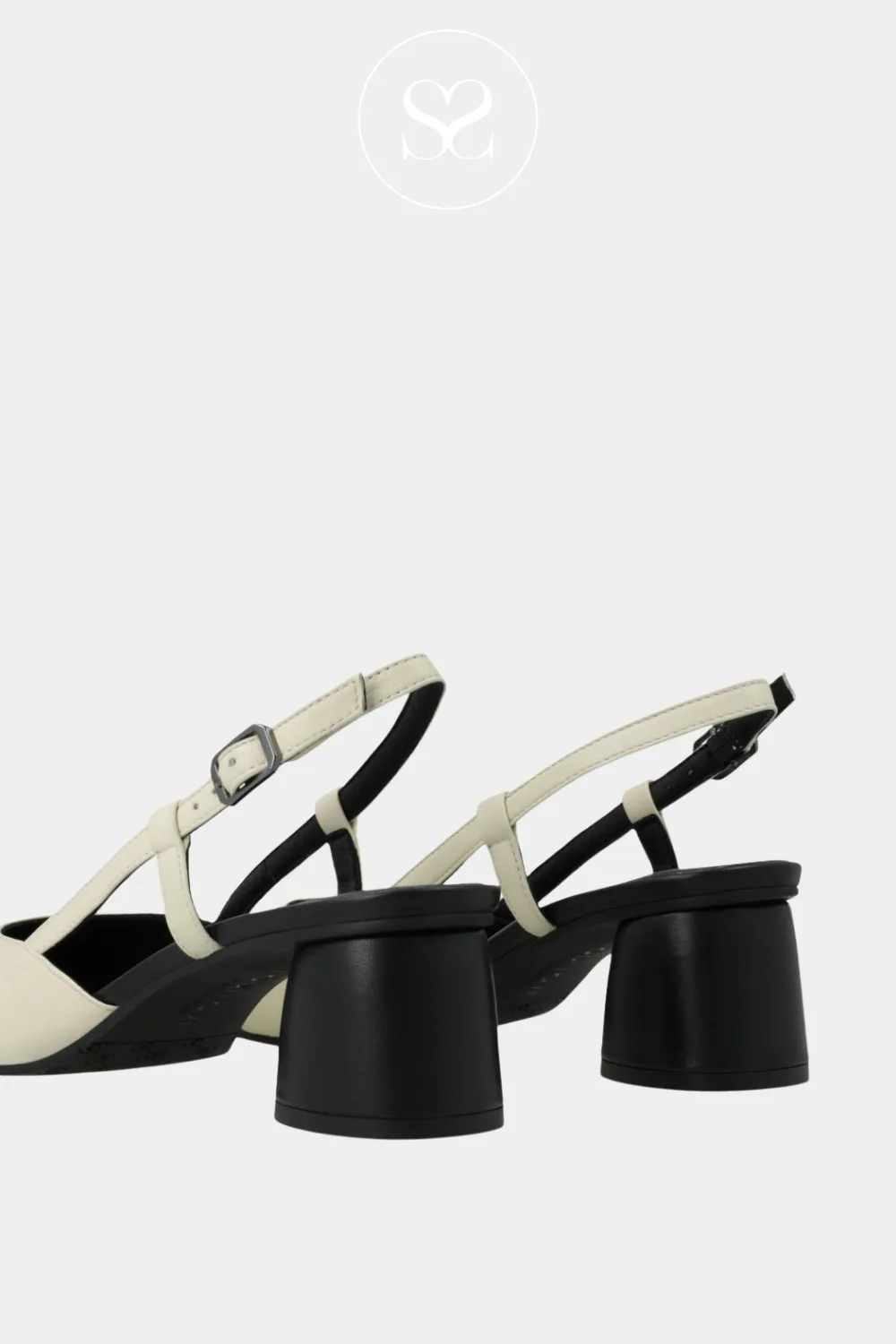 LODI ROL4343 - BLACK & CREAM LEATHER BLOCK HEEL SLINGBACK
