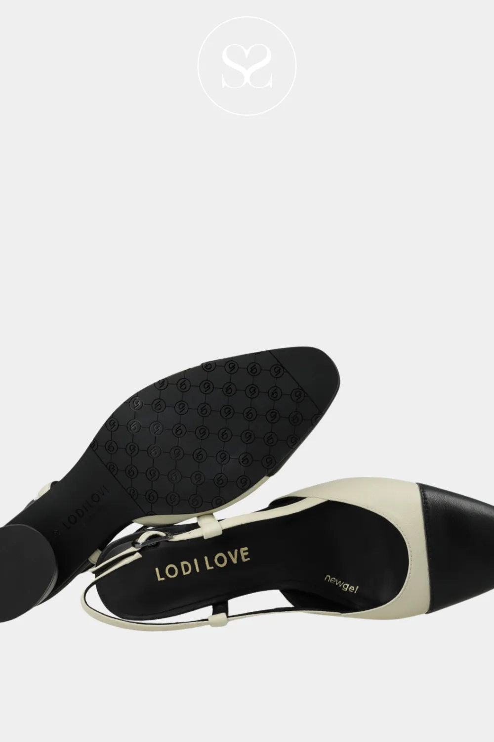 LODI ROL4343 - BLACK & CREAM LEATHER BLOCK HEEL SLINGBACK