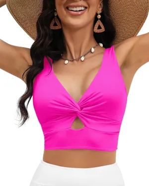 LookbookStore Tankini Tops for Women Cut Out Long Bikini Top Twist Knot Padded Adjustable Swimsuit Tops Only Resort Wear