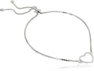 Lovve Sterling Silver Polished Classic Heart Adjustable Bolo Bracelet for Women