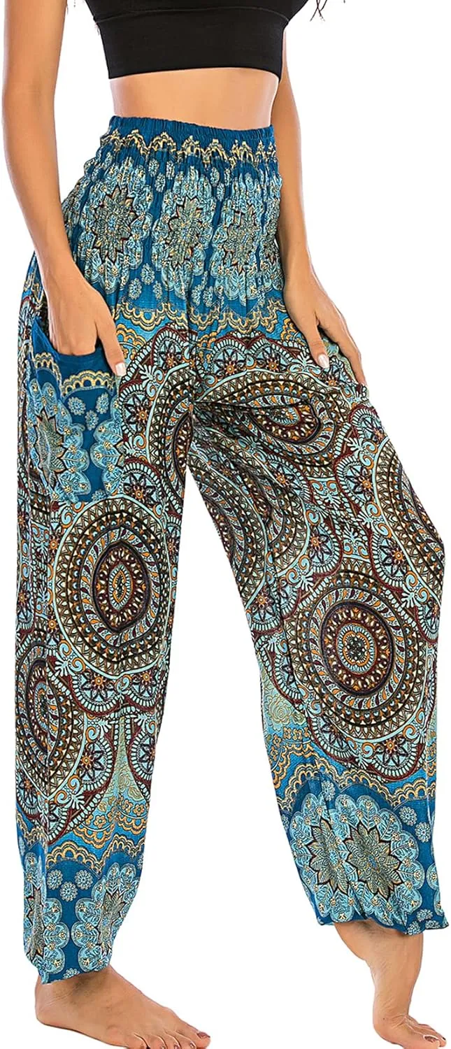 Lu's Chic Women's Thai Harem Pants Bohemian Yoga Pants Indian Loose Summer Boho Hippie Pants