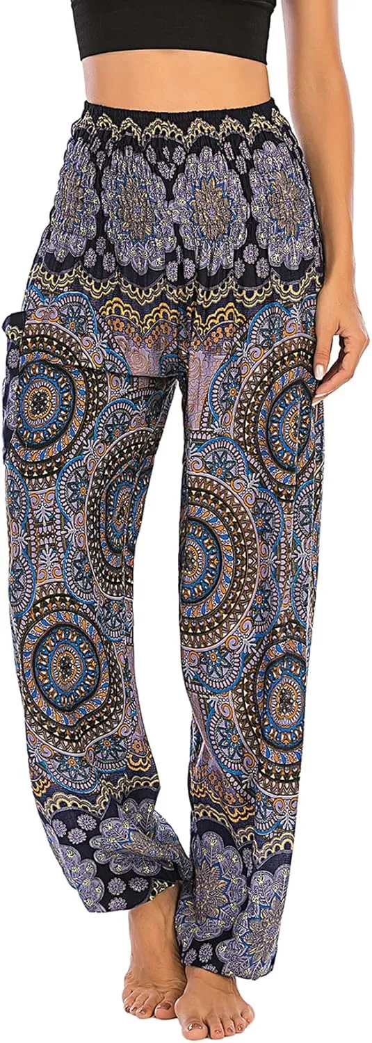 Lu's Chic Women's Thai Harem Pants Bohemian Yoga Pants Indian Loose Summer Boho Hippie Pants