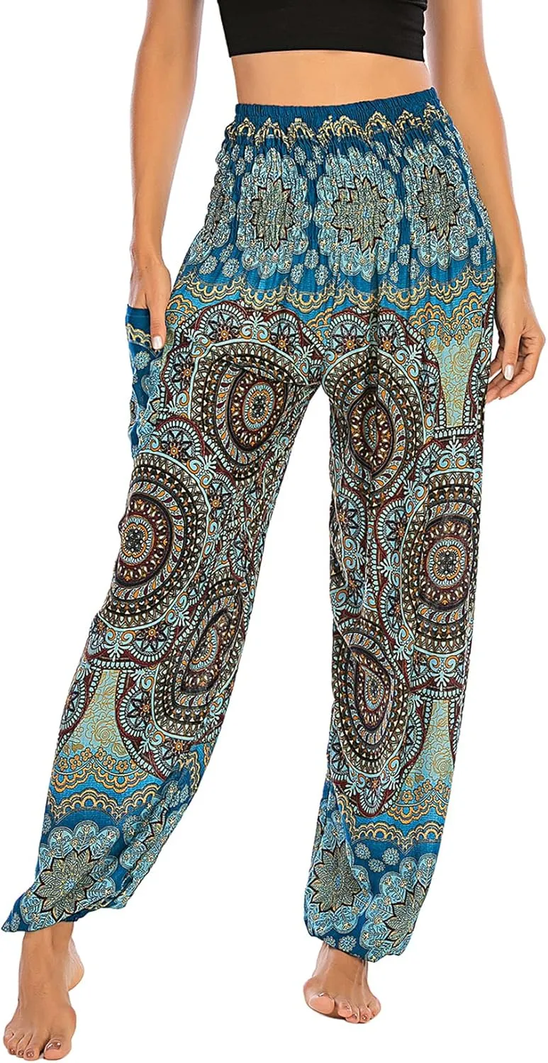 Lu's Chic Women's Thai Harem Pants Bohemian Yoga Pants Indian Loose Summer Boho Hippie Pants