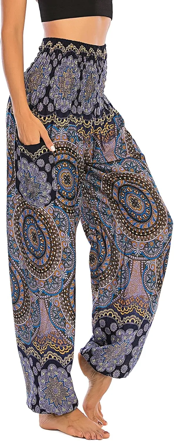 Lu's Chic Women's Thai Harem Pants Bohemian Yoga Pants Indian Loose Summer Boho Hippie Pants