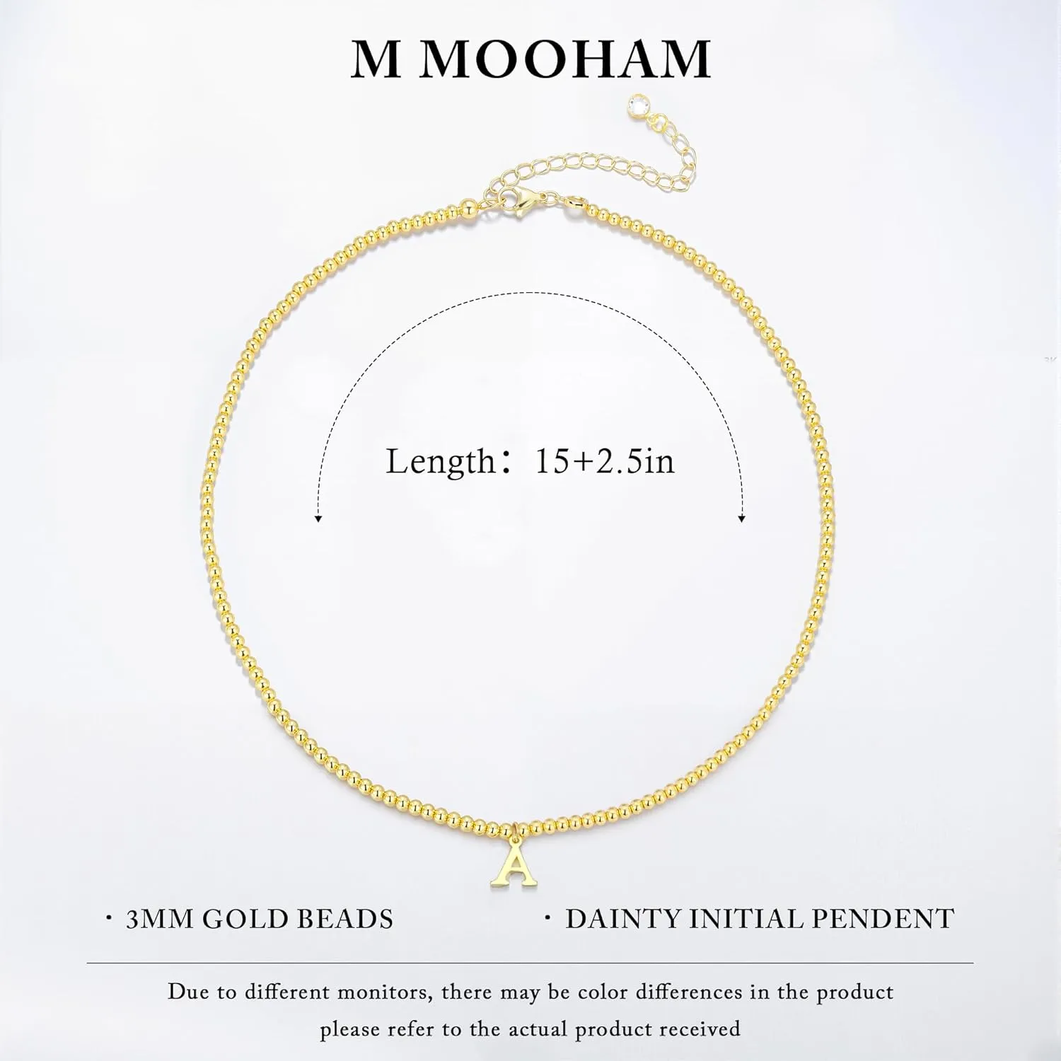 M MOOHAM Gold Beaded Initial Chain Choker Necklaces - 14K Gold Beaded Initial Necklace for Women Trendy Letter A-Z Dainty Choker Necklaces for Women, Tiny Small Jewelry Personalized Gifts