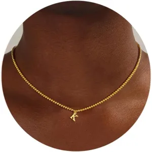 M MOOHAM Gold Beaded Initial Chain Choker Necklaces - 14K Gold Beaded Initial Necklace for Women Trendy Letter A-Z Dainty Choker Necklaces for Women, Tiny Small Jewelry Personalized Gifts