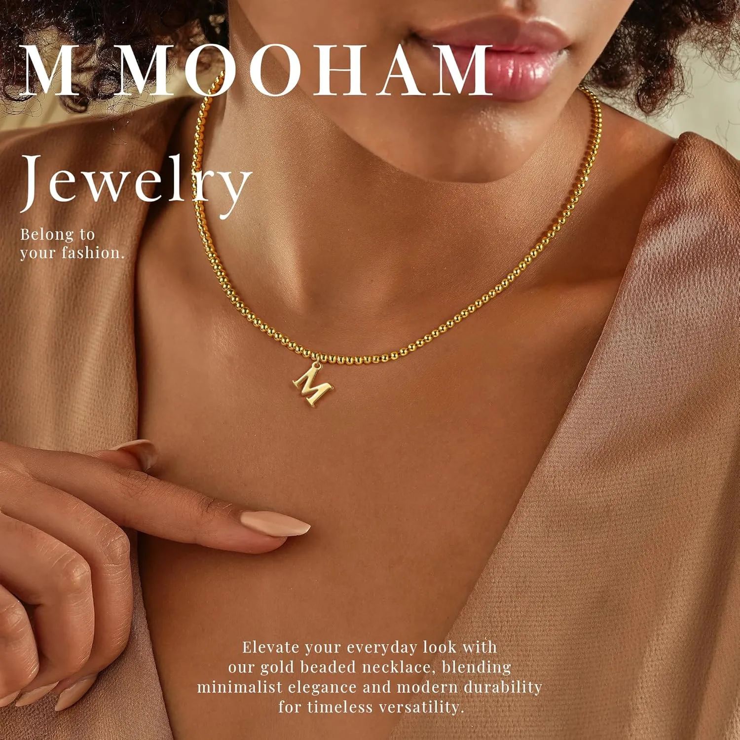 M MOOHAM Gold Beaded Initial Chain Choker Necklaces - 14K Gold Beaded Initial Necklace for Women Trendy Letter A-Z Dainty Choker Necklaces for Women, Tiny Small Jewelry Personalized Gifts