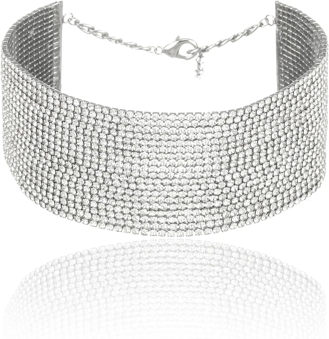 Madison Tyler Layered Chain Rhinestone Necklace for Women | Sparkle Silver Choker Necklace | Wedding Necklaces for Brides