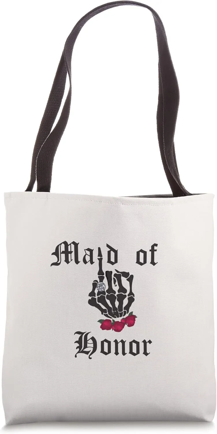 Maid of Honor Skull Roses Gothic Goth Bride Wedding Tote Bag