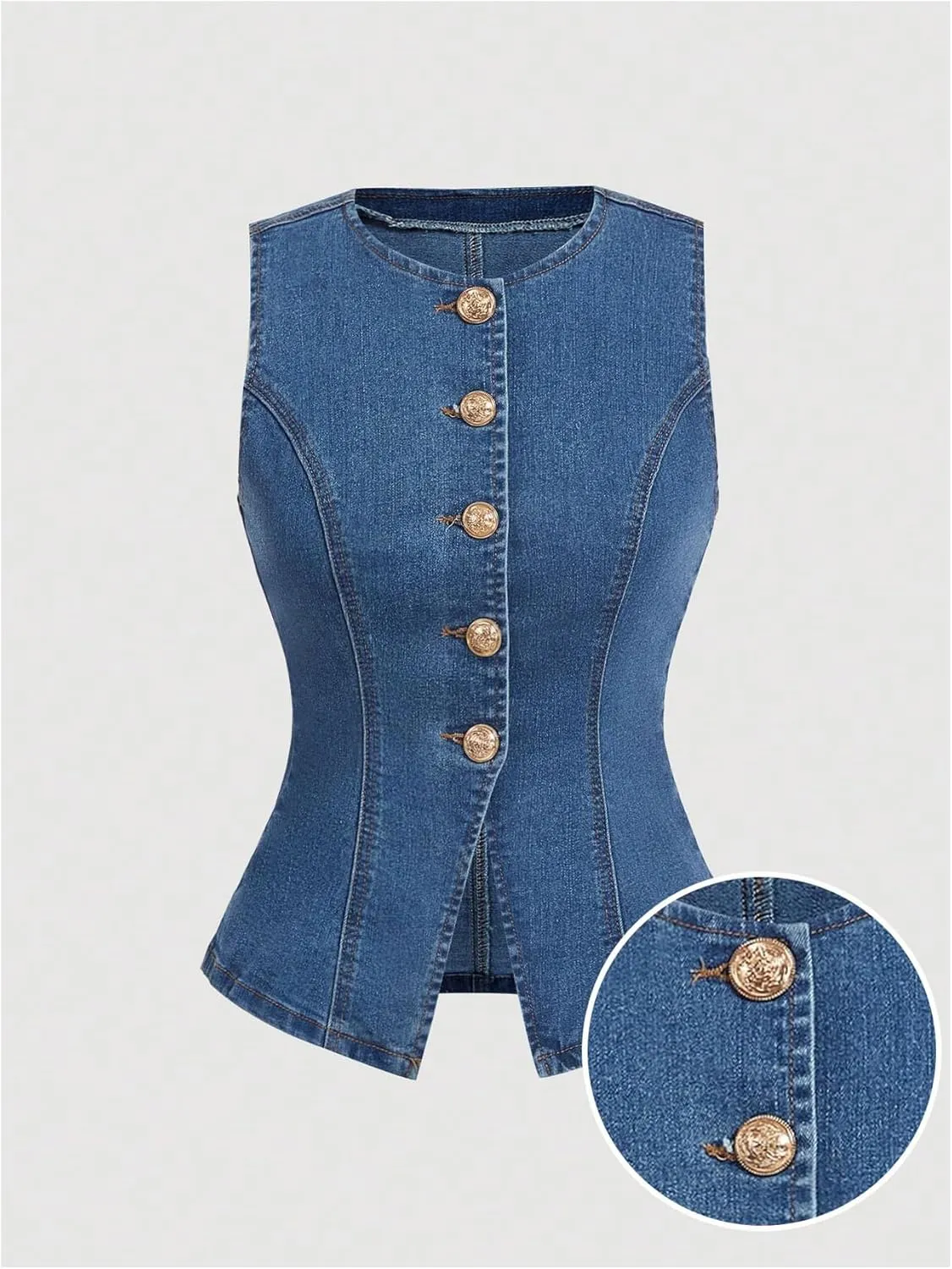 MakeMeChic Women's Summer Denim Jacket Button Down Sleeveless Jean Vest Top Waistcoat