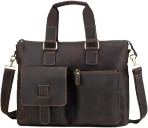 Men Briefcase Bag Genuine Cow Leather 15'' Laptop Business Totes Crazy Horse Leather Large Messenger Document Bag