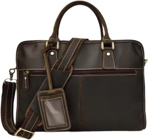 Men Briefcase Bag Genuine Cow Leather 15'' Laptop Business Totes Crazy Horse Leather Large Messenger Document Bag