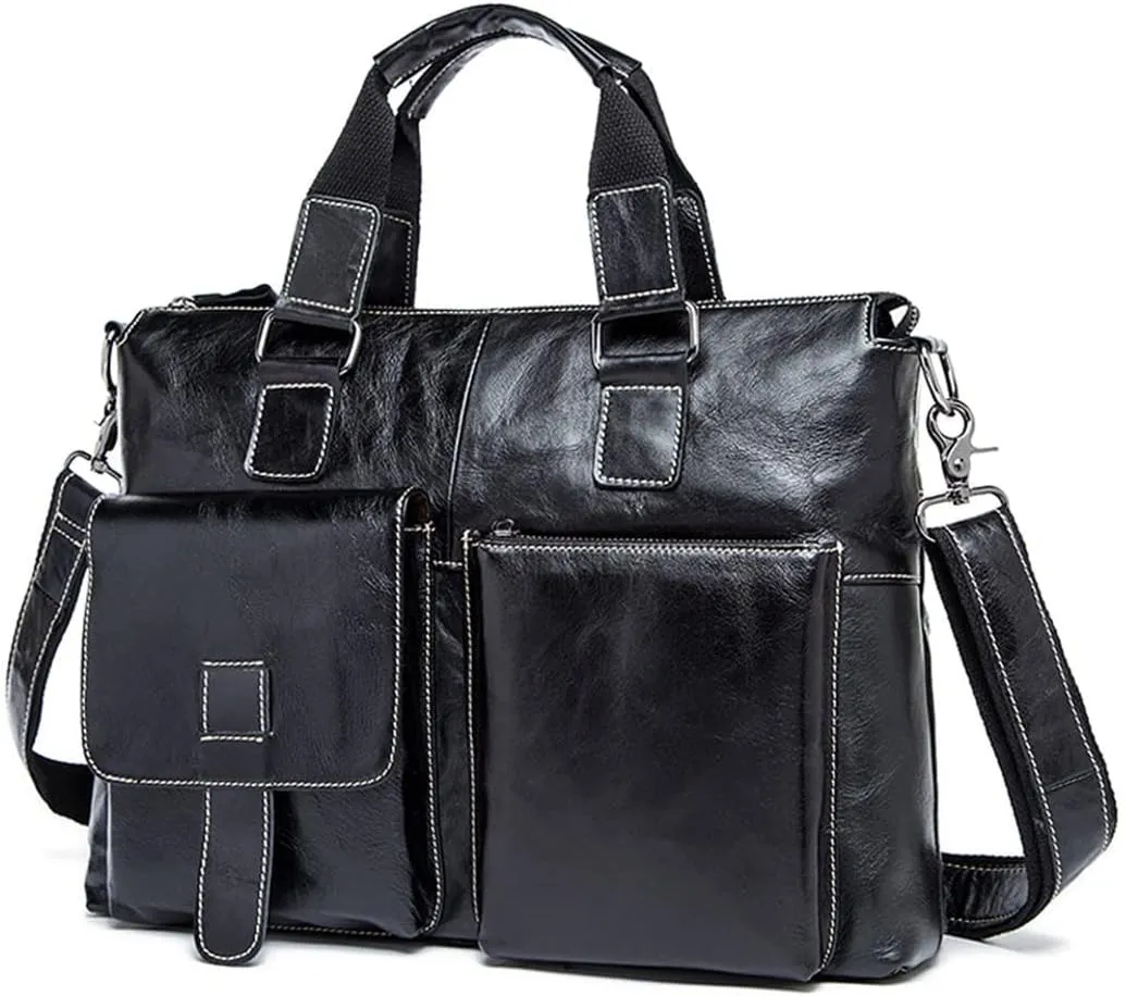 Men Genuine Leather Briefcase Bag Satchel Messenger Bags Leather Laptop Bag Document Totes Computer Bags
