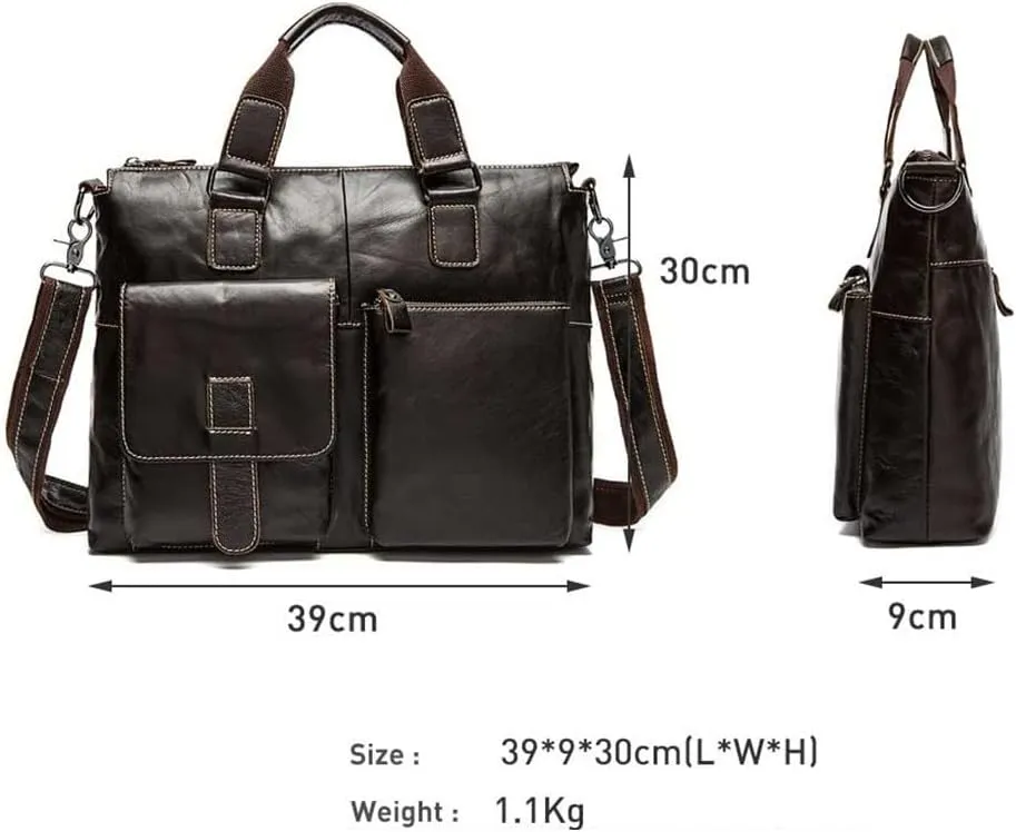 Men Genuine Leather Briefcase Bag Satchel Messenger Bags Leather Laptop Bag Document Totes Computer Bags