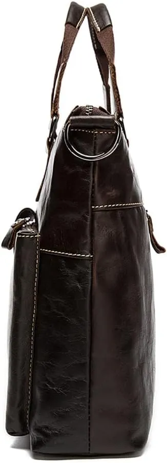 Men Genuine Leather Briefcase Bag Satchel Messenger Bags Leather Laptop Bag Document Totes Computer Bags