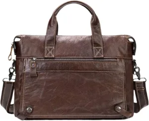 Men Genuine Leather Briefcase Bag Satchel Messenger Bags Leather Laptop Bag Document Totes Computer Bags